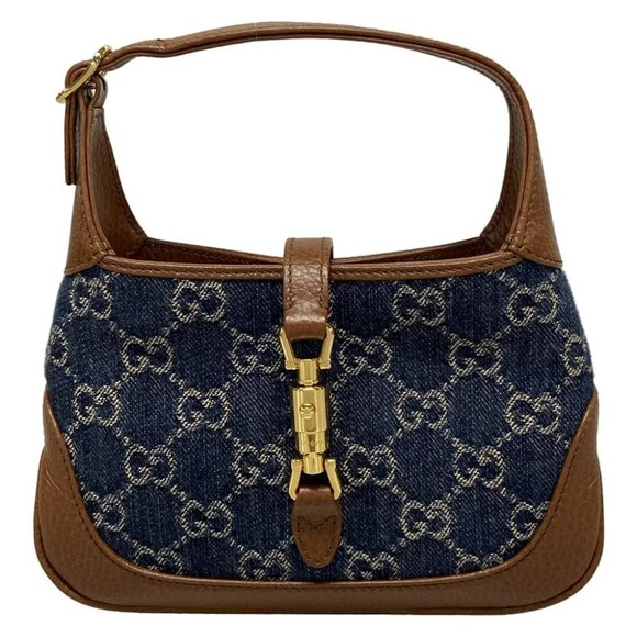 GUCCI Jackie 1961 mini bag Navy Brown Denim Leather Handbag - Picture 1 of 16
